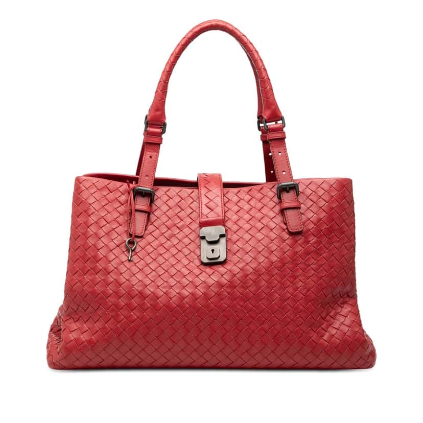 Bottega Veneta Medium Nappa Intrecciato Roma Tote Red Leather Very good condition - Front View