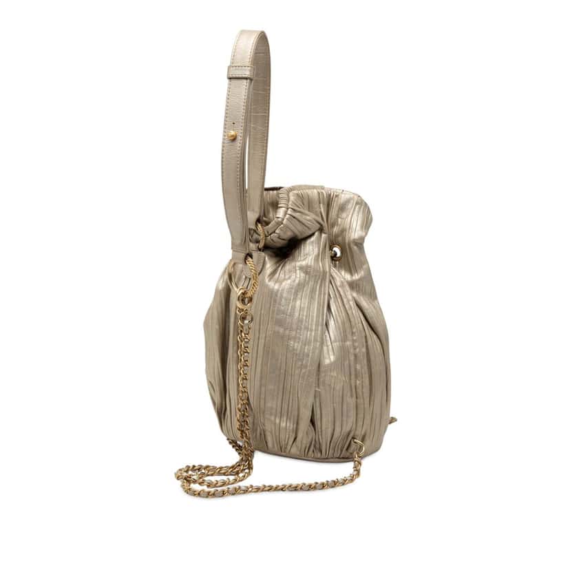 Chanel Small Metallic Calfskin Coco Pleats Drawstring Backpack Gold Leather Very good condition - Back View