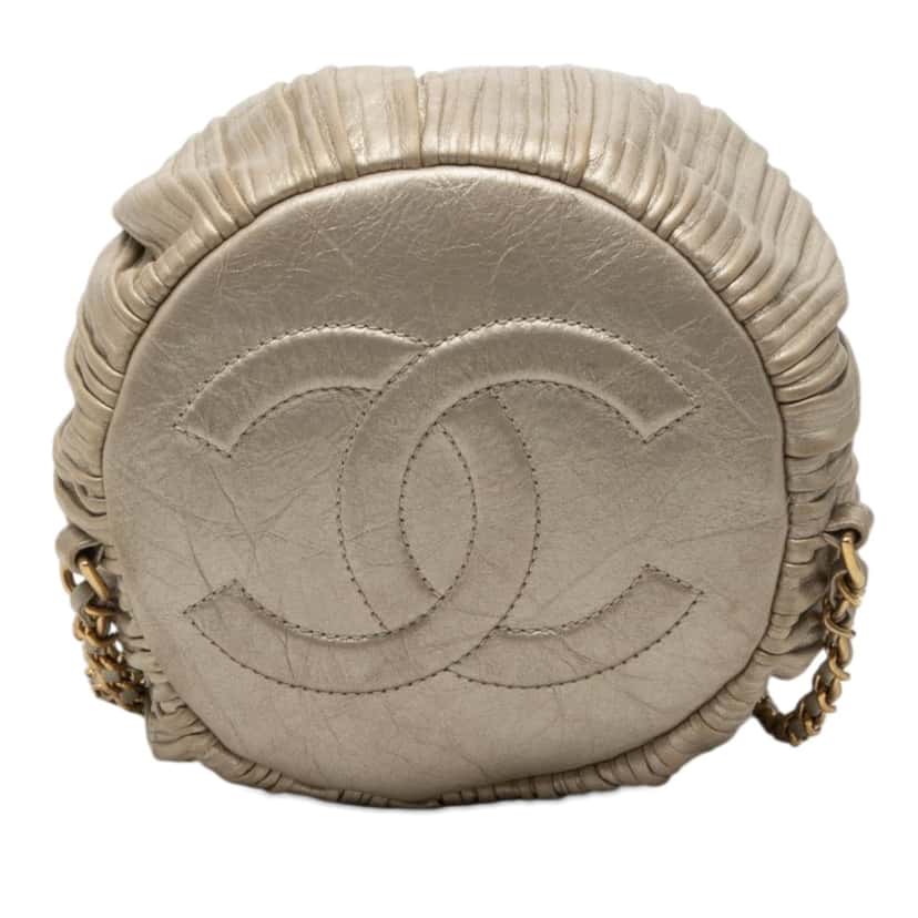 Chanel Small Metallic Calfskin Coco Pleats Drawstring Backpack Gold Leather Very good condition - Inside View