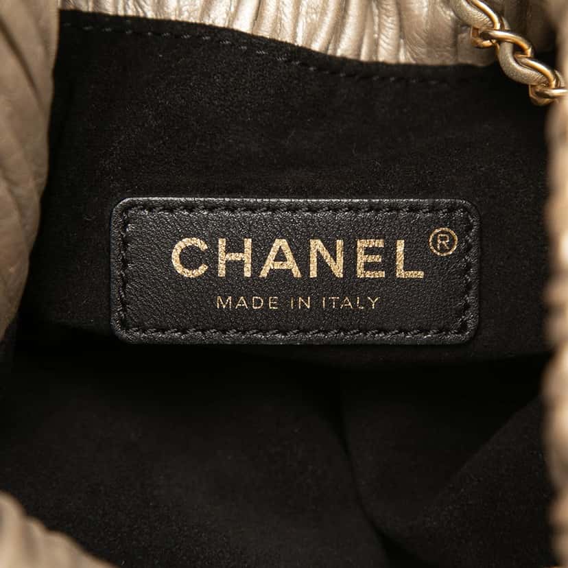 Chanel Small Metallic Calfskin Coco Pleats Drawstring Backpack Gold Leather Very good condition - Box View