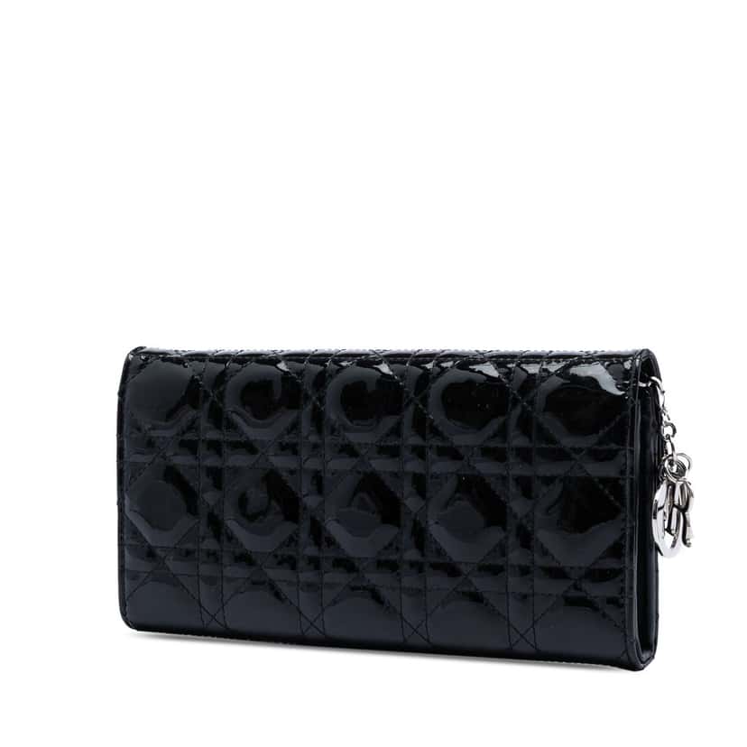 Dior Patent Cannage Lady Dior Wallet On Chain Black Leather Very good condition - Back View