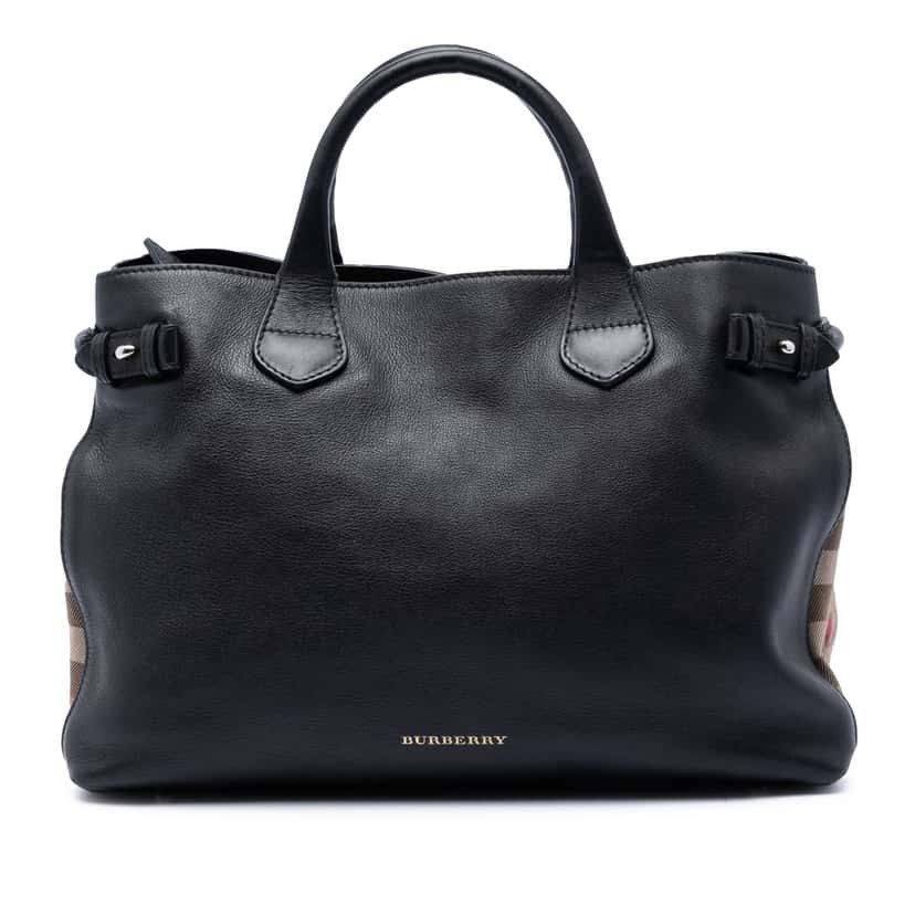 Burberry Medium Leather and House Check Banner Satchel Black Leather Very good condition - Front View