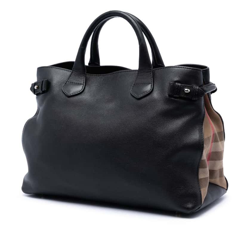 Burberry Medium Leather and House Check Banner Satchel Black Leather Very good condition - Back View