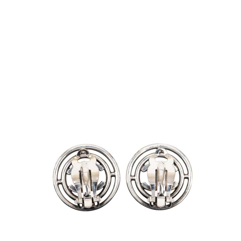 Chanel CC Brass Round Wheel Clip On Earrings Silver Metal Very good condition - Back View