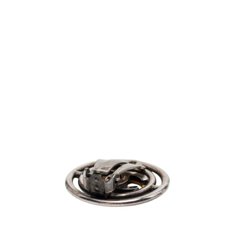 Chanel CC Brass Round Wheel Clip On Earrings Silver Metal Very good condition - Inside View