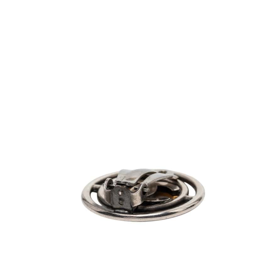 Chanel CC Brass Round Wheel Clip On Earrings Silver Metal Very good condition - Model View