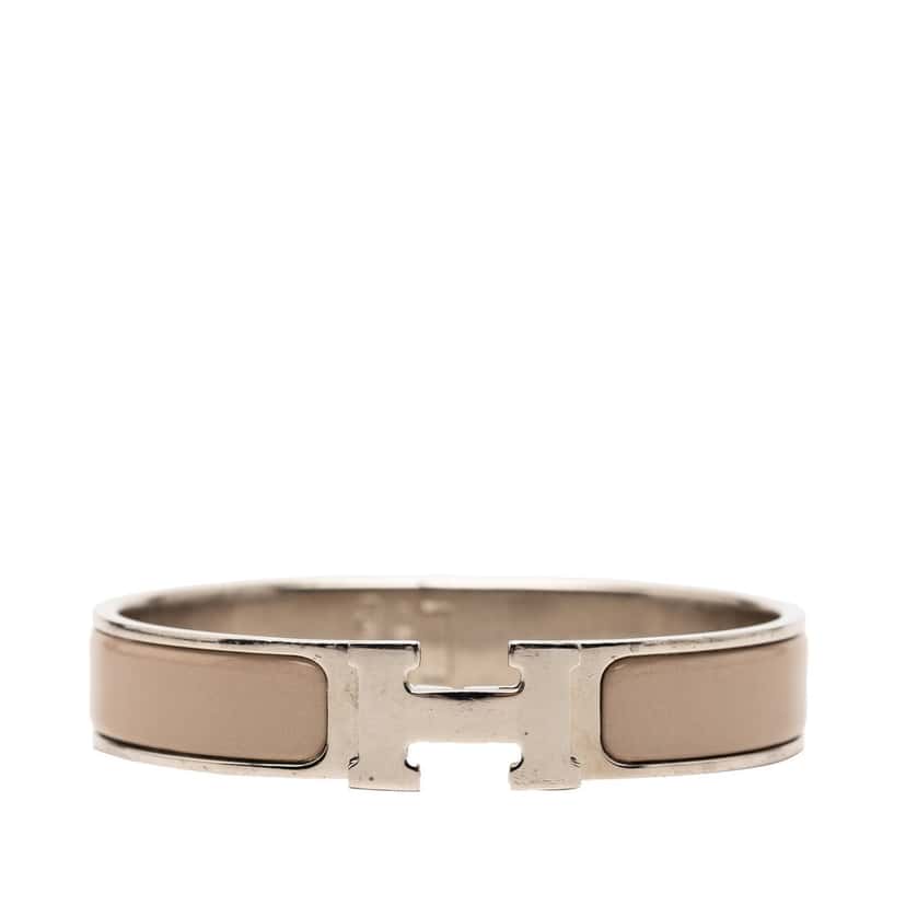 Hermès Narrow Enamel Clic Clac H Bracelet PM Beige Very good condition - Front View