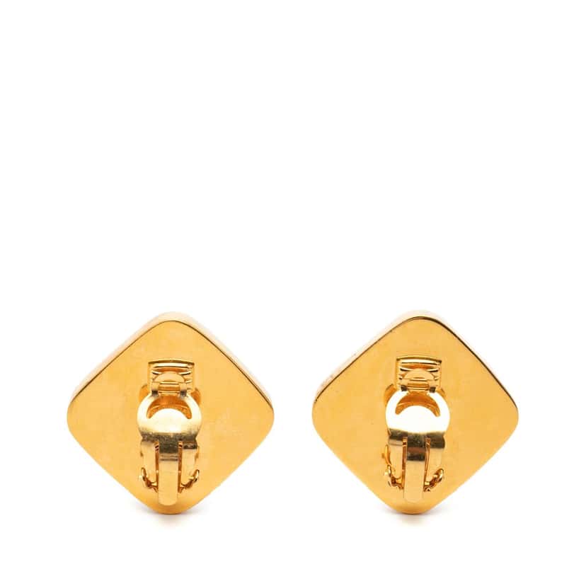 Chanel CC Gold Plated Gripoix Diamond Shape Clip On Earrings Gold Metal Very good condition - Back View