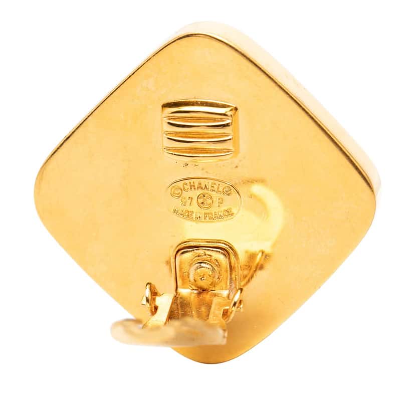 Chanel CC Gold Plated Gripoix Diamond Shape Clip On Earrings Gold Metal Very good condition - Inside View