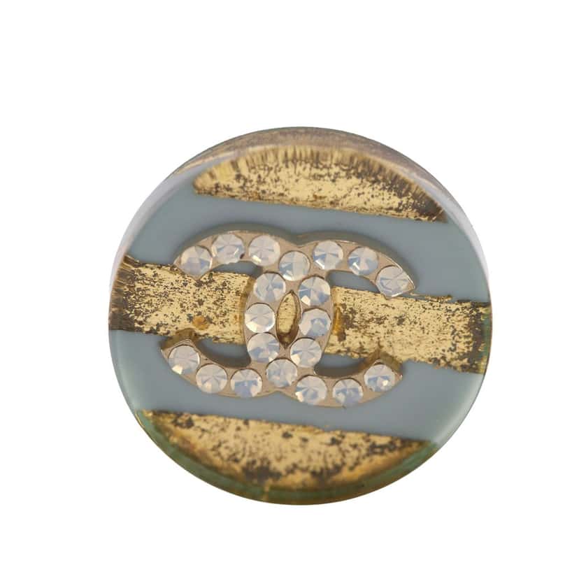 Chanel CC Gold Plated Resin and Strass Striped Push Back Earrings Gold Metal Very good condition - Inside View