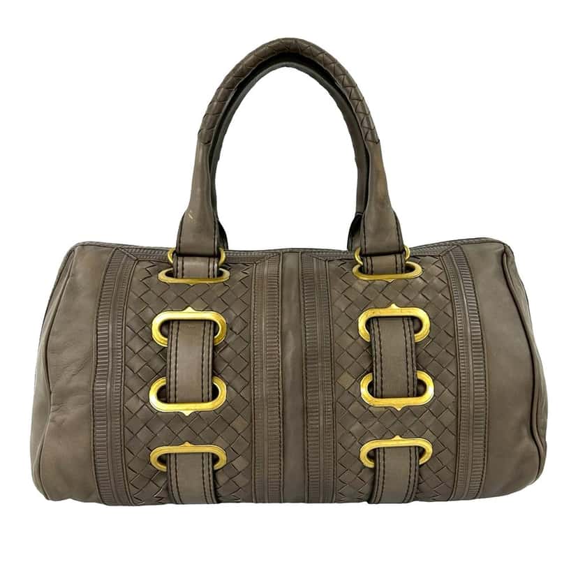 Bottega Veneta Intrecciato Trimmed Nappa Accordion Satchel Brown Leather Very good condition - Back View