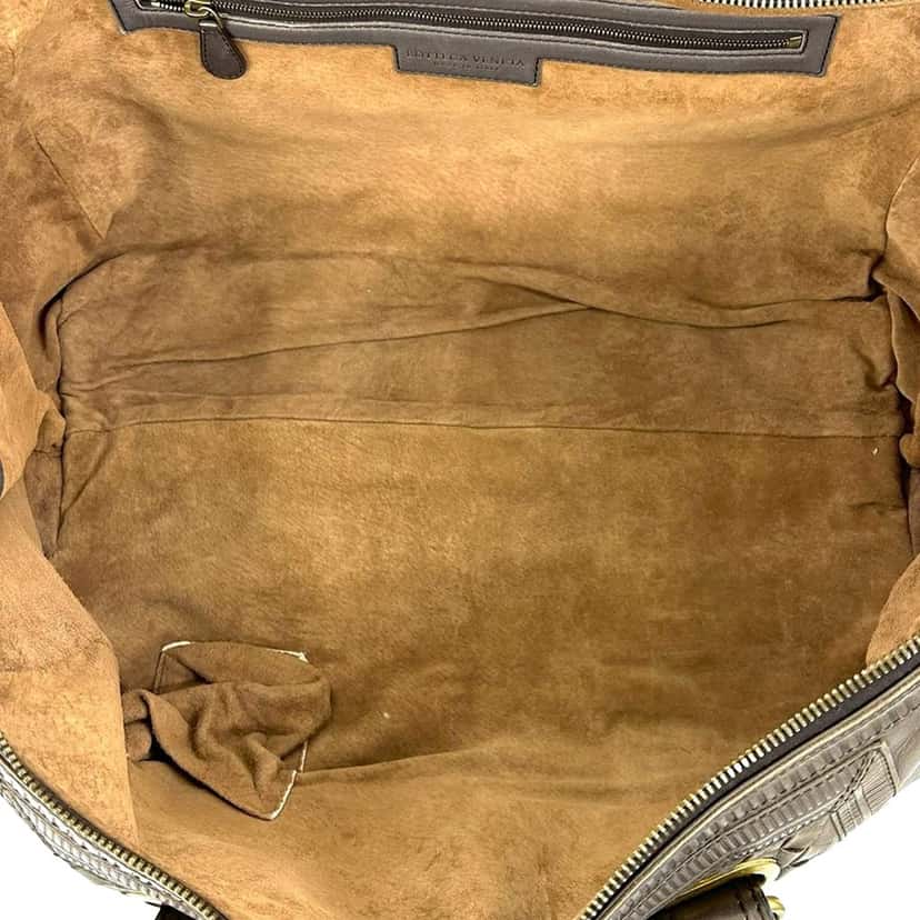 Bottega Veneta Intrecciato Trimmed Nappa Accordion Satchel Brown Leather Very good condition - Box View