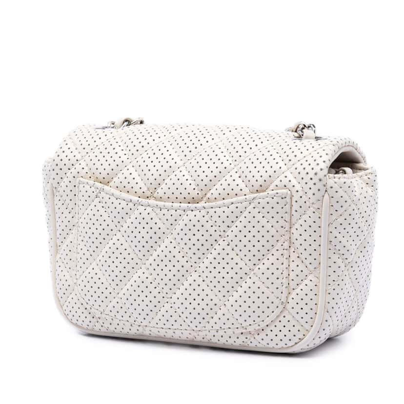 Chanel Mini Perforated Lambskin Punch Flap White Leather Very good condition - Back View