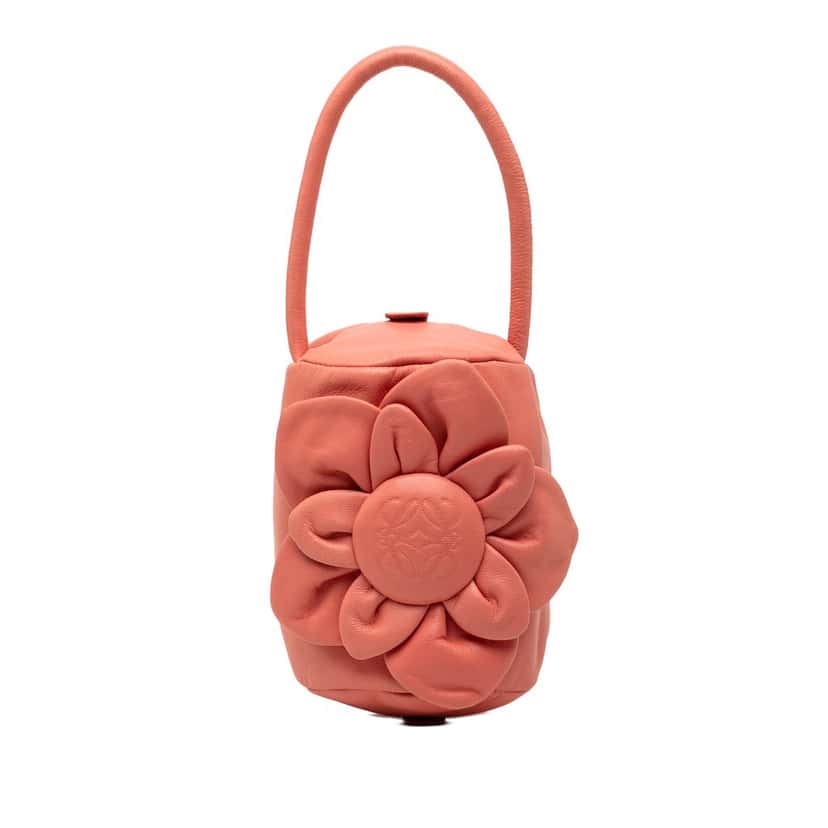 LOEWE Leather Anagram Flower Handbag Orange Leather Very good condition - Front View