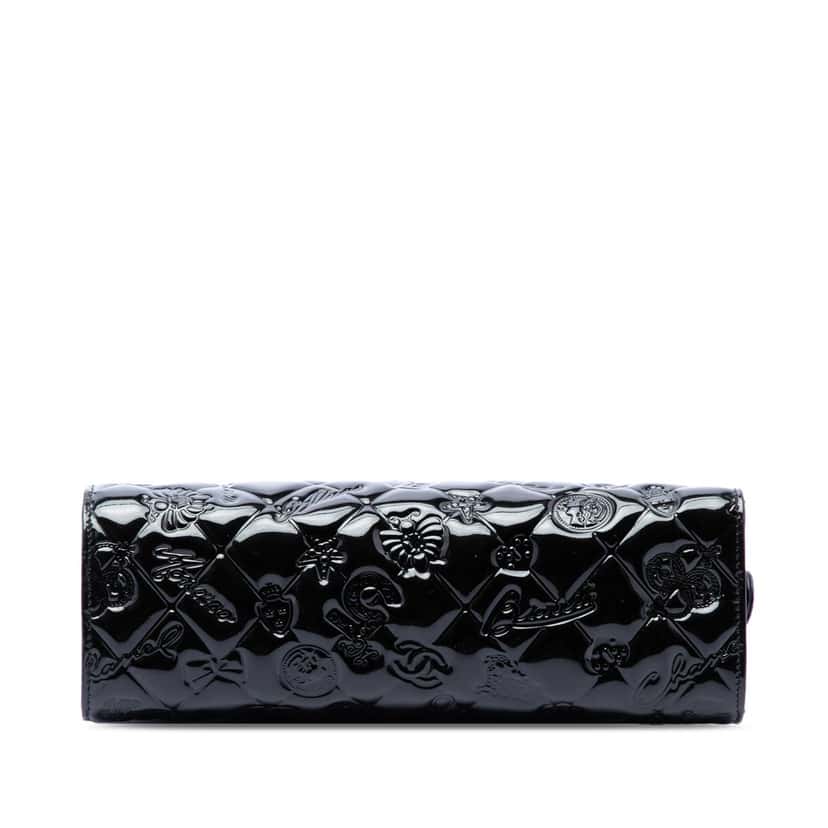 Chanel Quilted Patent Embossed Lucky Symbols Pochette Black Leather Very good condition - Inside View