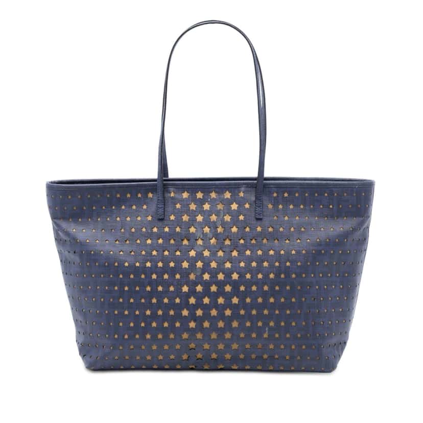 Fendi Medium Coated Canvas Laser Cut Star Roll Tote Blue Very good condition - Front View