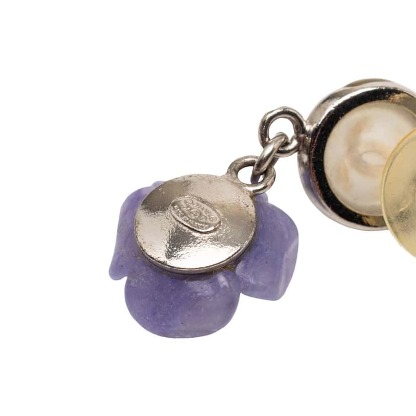Chanel CC Brass and Resin Camellia Drop Push Back Earrings Silver Metal Very good condition - Inside View