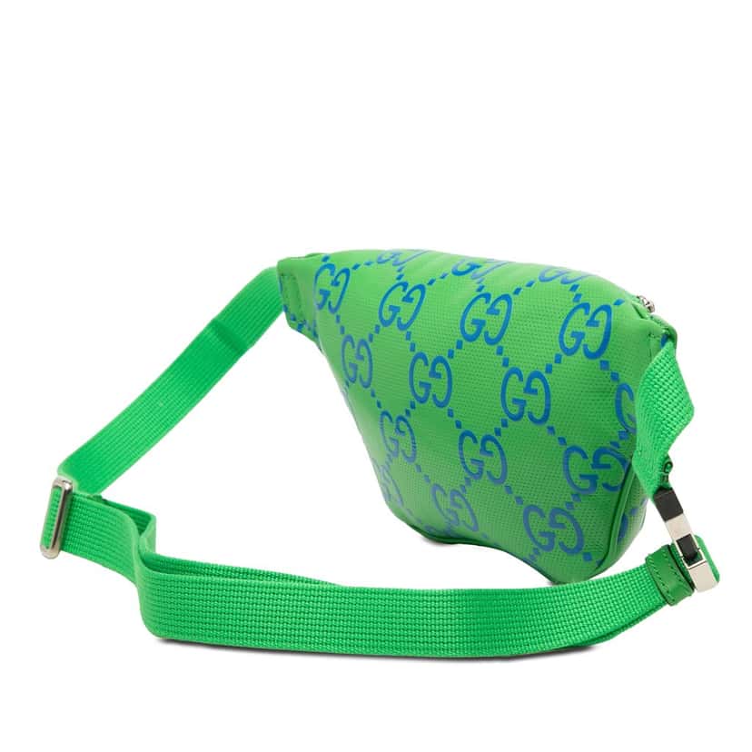 Gucci Bicolor GG Embossed Perforated Calfskin Belt Bag Green Leather Very good condition - Back View