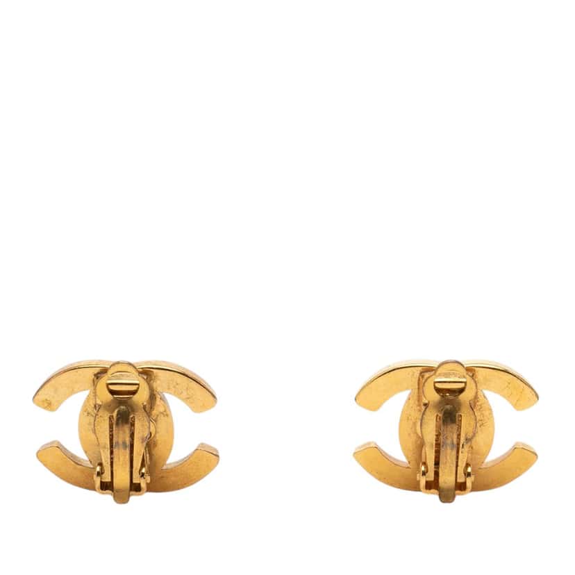 Chanel CC Gold Plated Turn Lock Clip On Earrings Gold Metal Very good condition - Back View