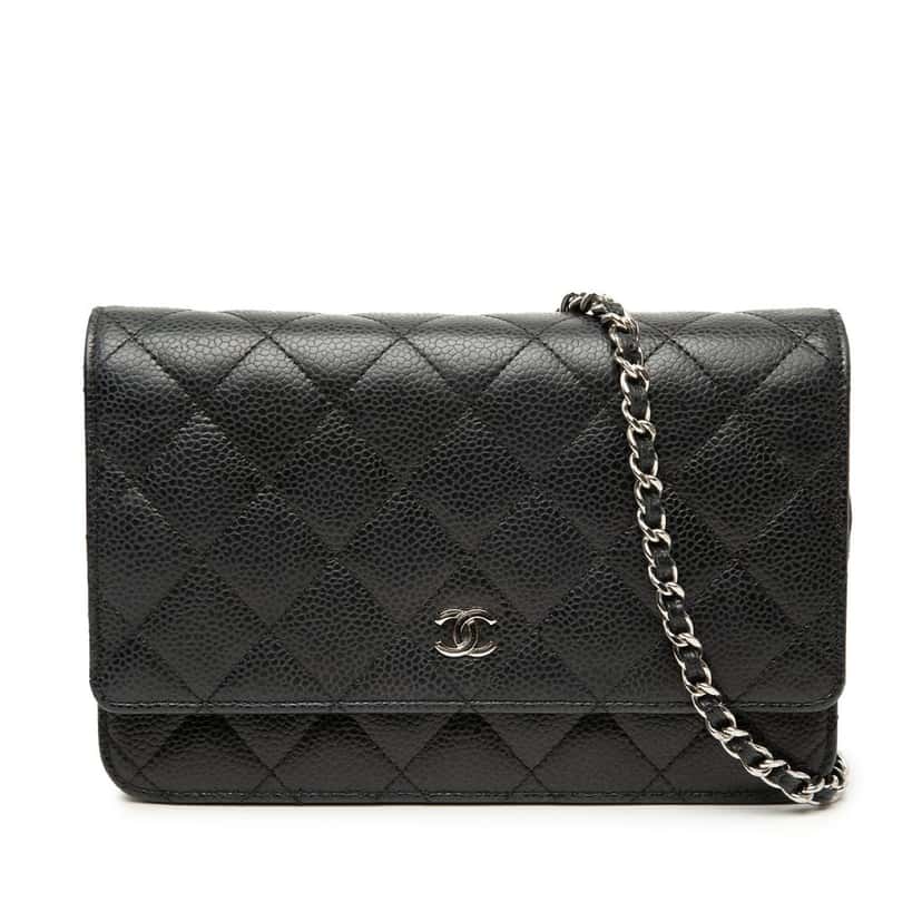 Chanel CC Quilted Caviar Wallet on Chain Black Leather Very good condition - Front View
