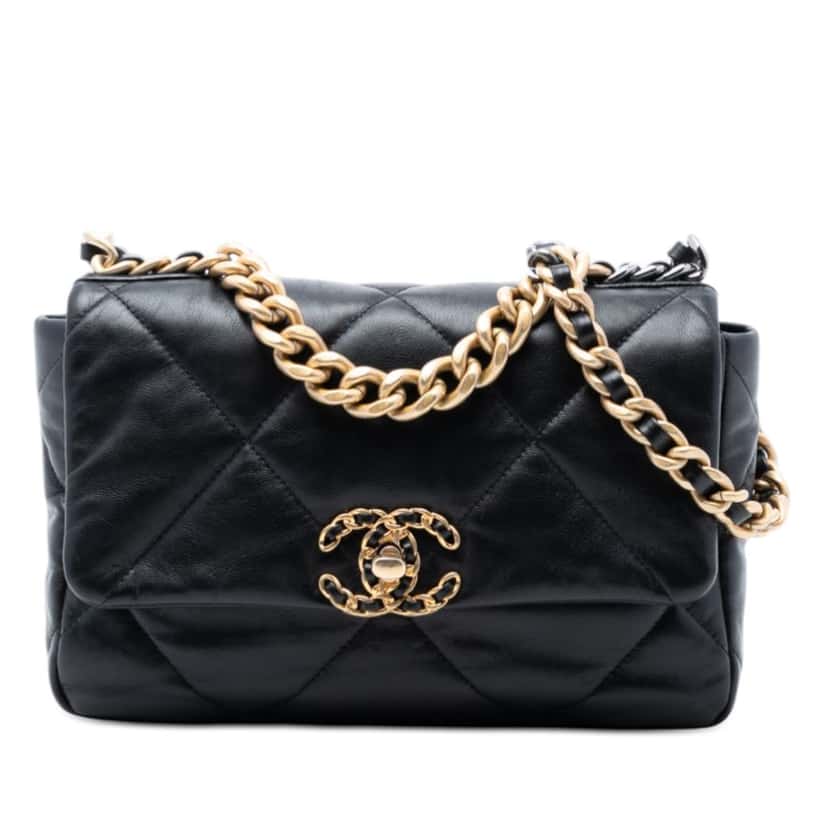 Chanel Medium Lambskin 19 Flap Black Leather Never worn, with tag - Front View