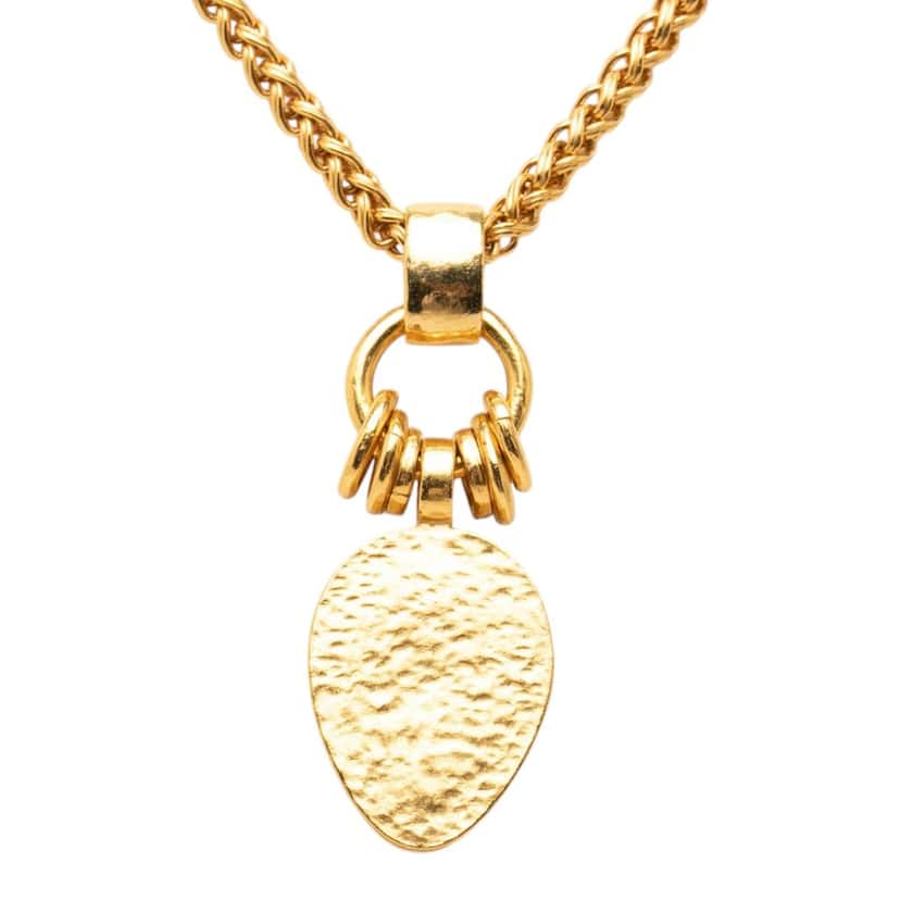 Chanel CC Gold Plated Wood Pendant Necklace Gold Metal Very good condition - Inside View