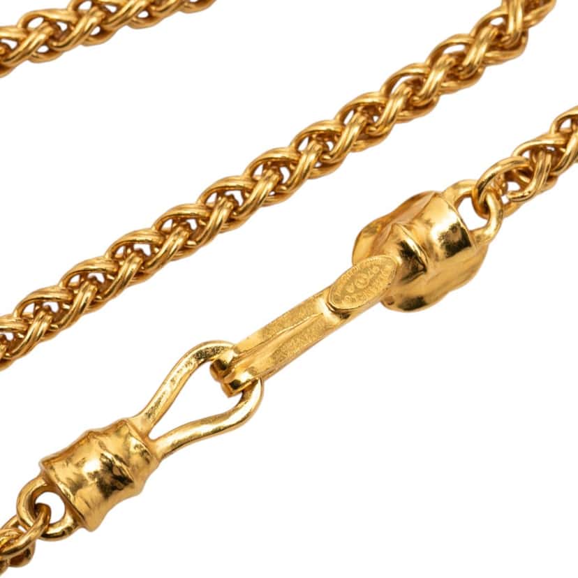 Chanel CC Gold Plated Wood Pendant Necklace Gold Metal Very good condition - Box View
