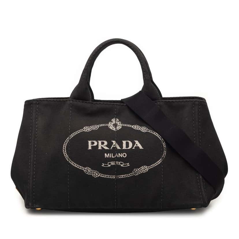 Prada Canvas Canapa Logo Satchel Black Very good condition - Front View