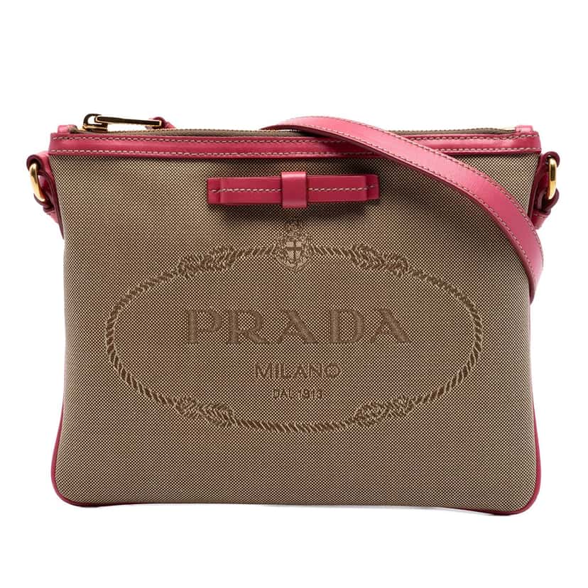 Prada Canvas Canapa Logo Bow Crossbody Beige Very good condition - Front View