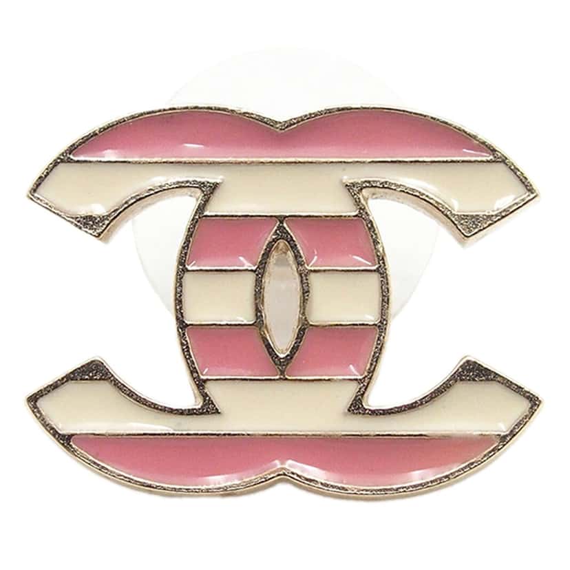 Chanel CC Brass Enamel Striped Earrings Pink Very good condition - Back View