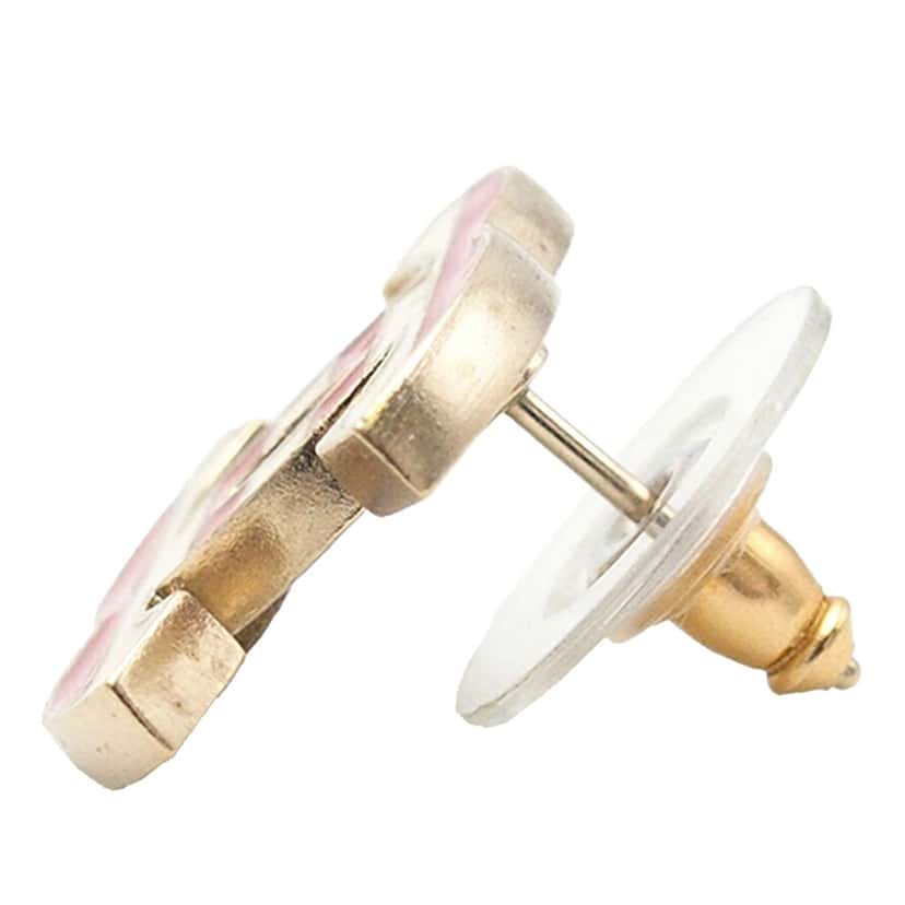 Chanel CC Brass Enamel Striped Earrings Pink Very good condition - Inside View