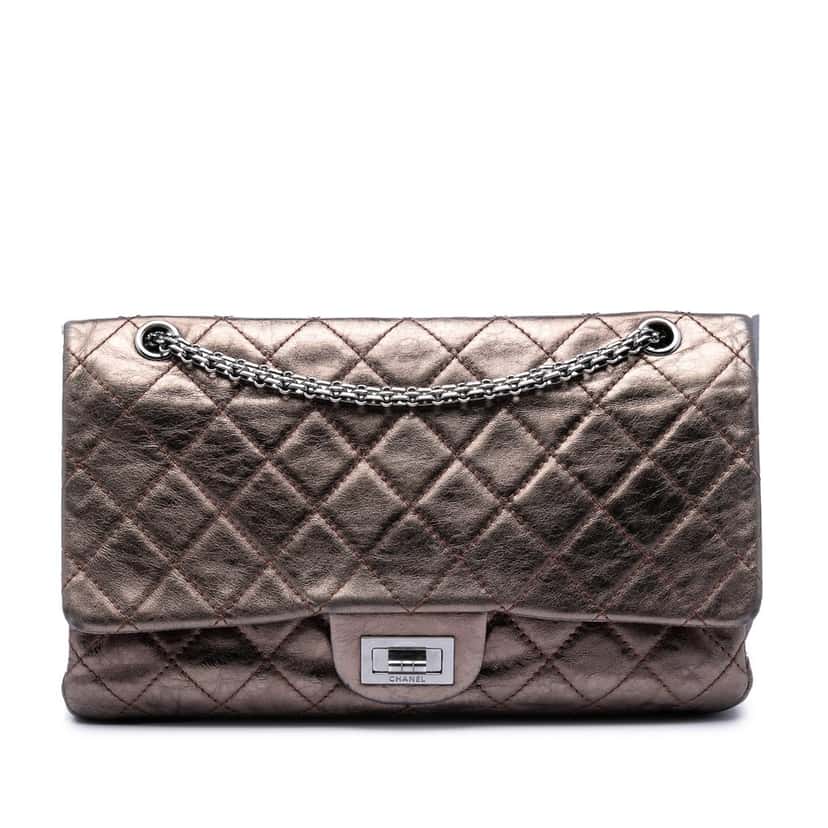 Chanel Metallic Aged Calfskin Reissue 2.55 Double Flap 227 Brown Leather Very good condition - Front View