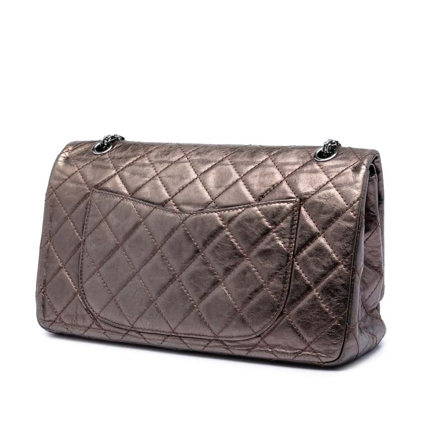 Chanel Metallic Aged Calfskin Reissue 2.55 Double Flap 227 Brown Leather Very good condition - Back View