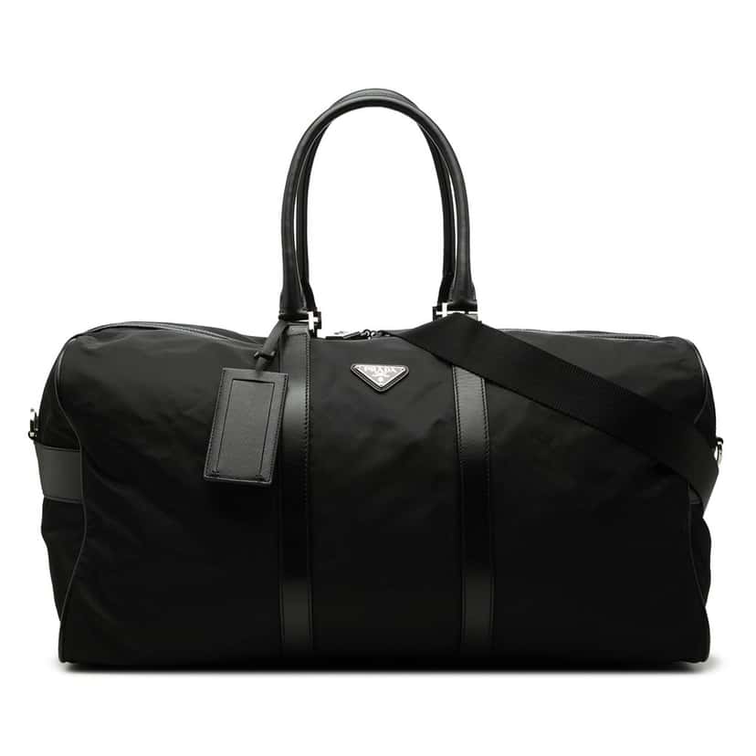 Prada Saffiano Trimmed Tessuto Duffle Bag Black Very good condition - Front View