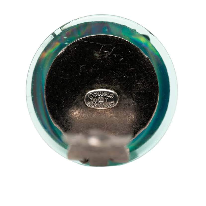 Chanel Brass and Resin Logo Aurora Round Pyramid Clip on Earrings Blue Plastic Very good condition - Inside View
