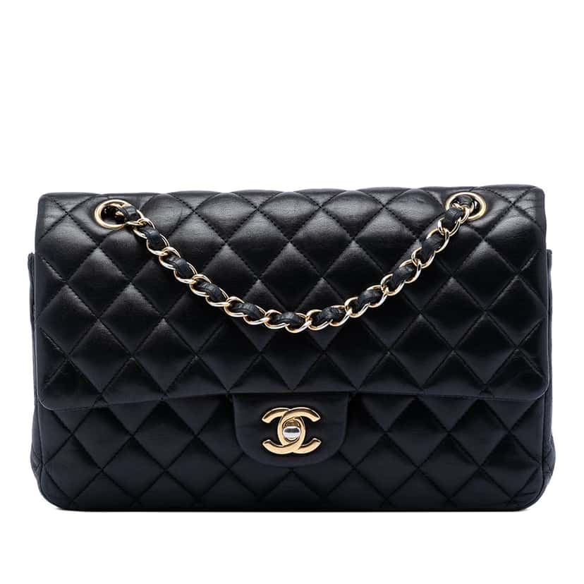Chanel Medium Classic Lambskin Double Flap Black Leather Very good condition - Front View