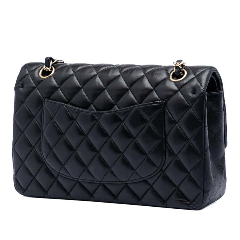 Chanel Medium Classic Lambskin Double Flap Black Leather Very good condition - Back View