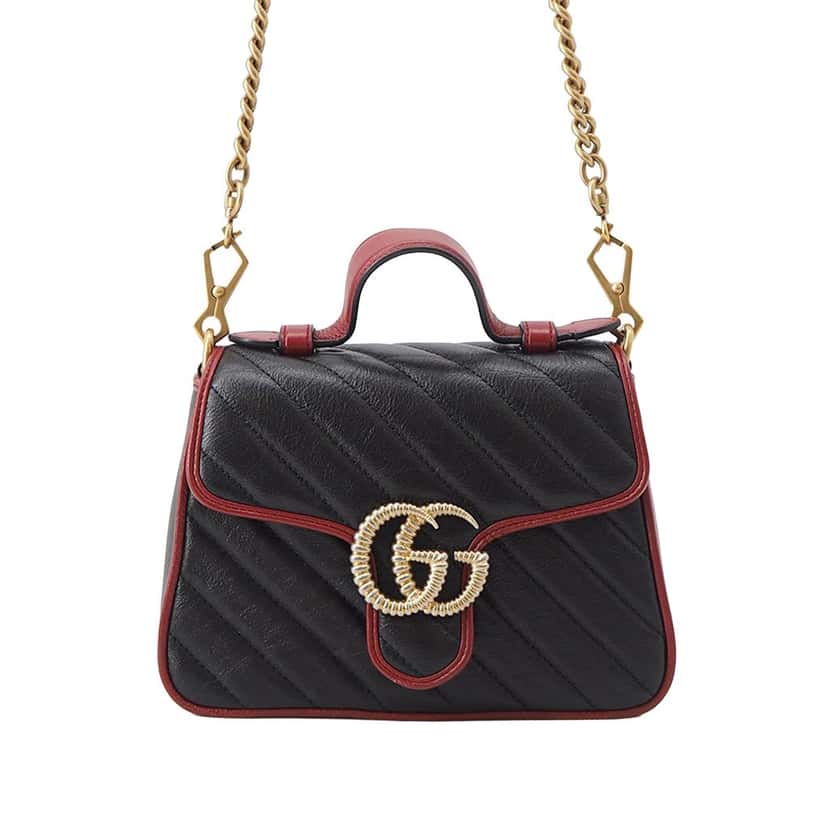 Gucci Mini GG Marmont Matelasse Calfskin Torchon Top Handle Bag Black Leather Very good condition - Front View
