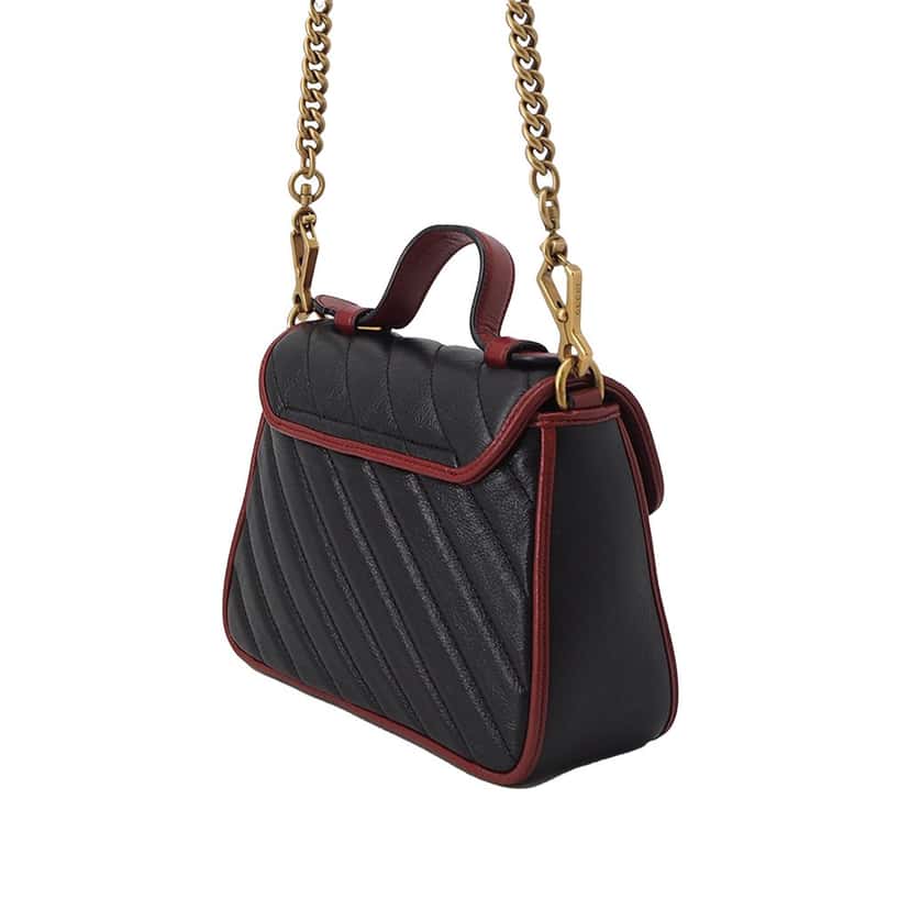 Gucci Mini GG Marmont Matelasse Calfskin Torchon Top Handle Bag Black Leather Very good condition - Back View