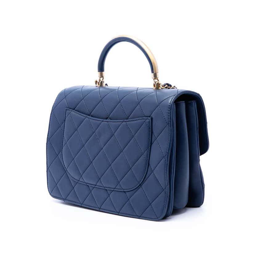 Chanel CC Quilted Calfskin Metal Top Handle Envelope Flap Blue Leather Very good condition - Back View