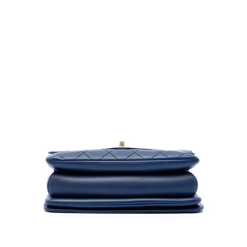 Chanel CC Quilted Calfskin Metal Top Handle Envelope Flap Blue Leather Very good condition - Inside View