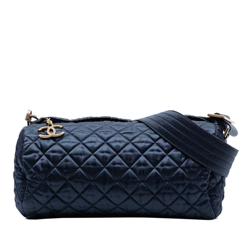 Chanel CC Quilted Nylon Crystal Barrel Crossbody Blue Very good condition - Front View