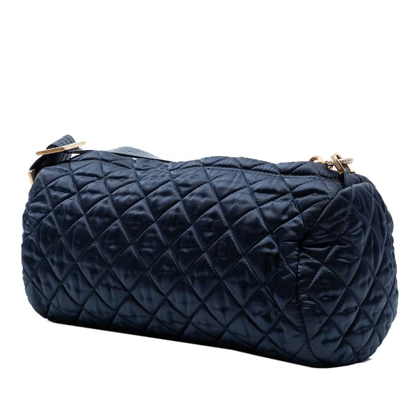 Chanel CC Quilted Nylon Crystal Barrel Crossbody Blue Very good condition - Back View
