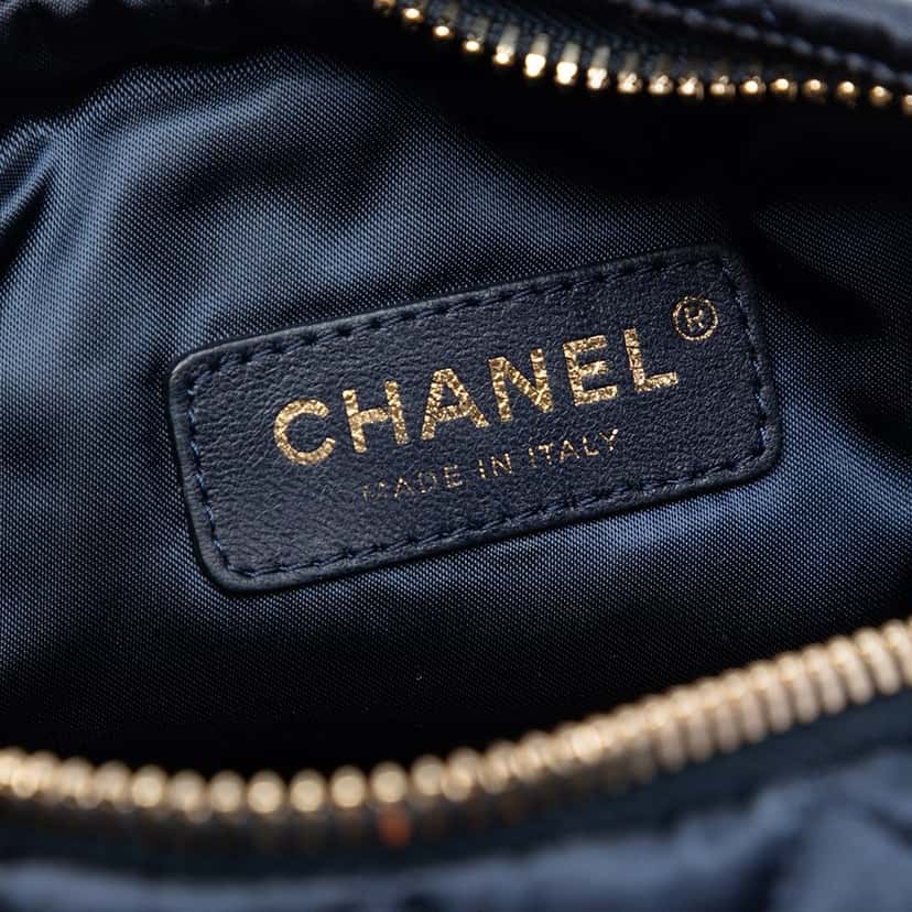 Chanel CC Quilted Nylon Crystal Barrel Crossbody Blue Very good condition - Box View