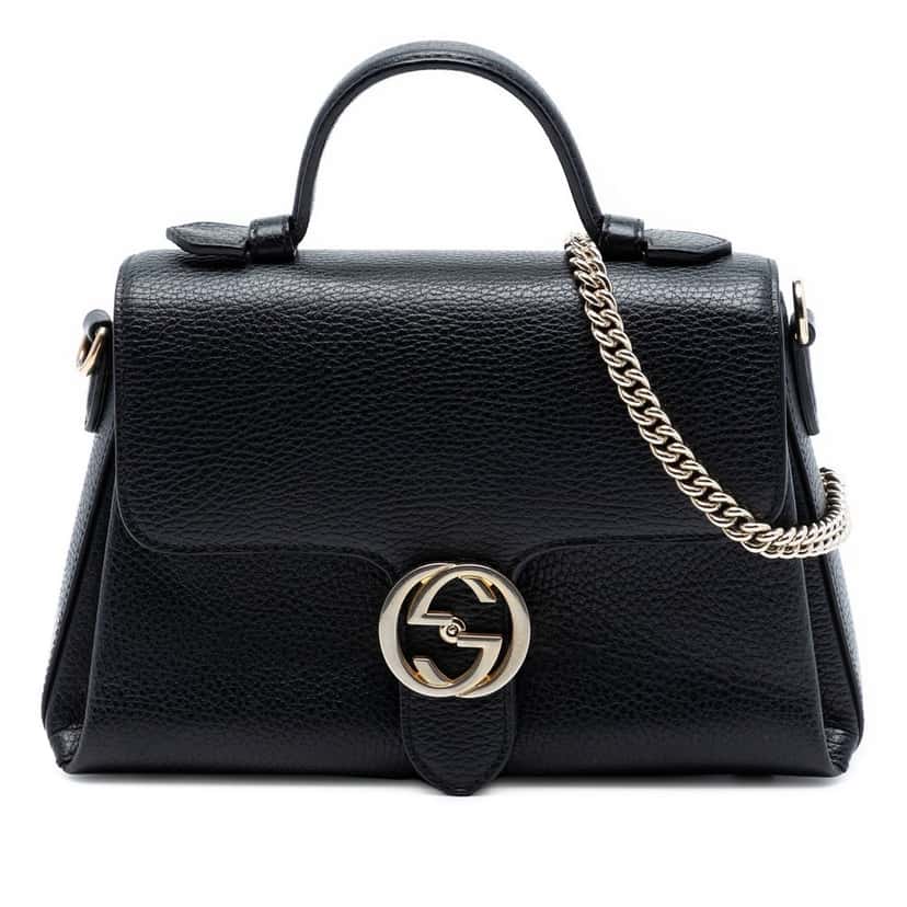 Gucci Small Dollar Calf Interlocking G Satchel Black Leather Very good condition - Front View