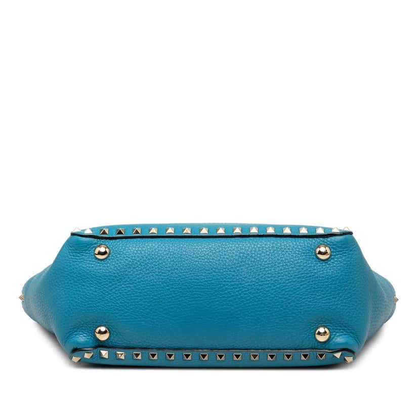 Valentino Small Grained Calfskin Rockstud Trapeze Satchel Blue Leather Very good condition - Inside View