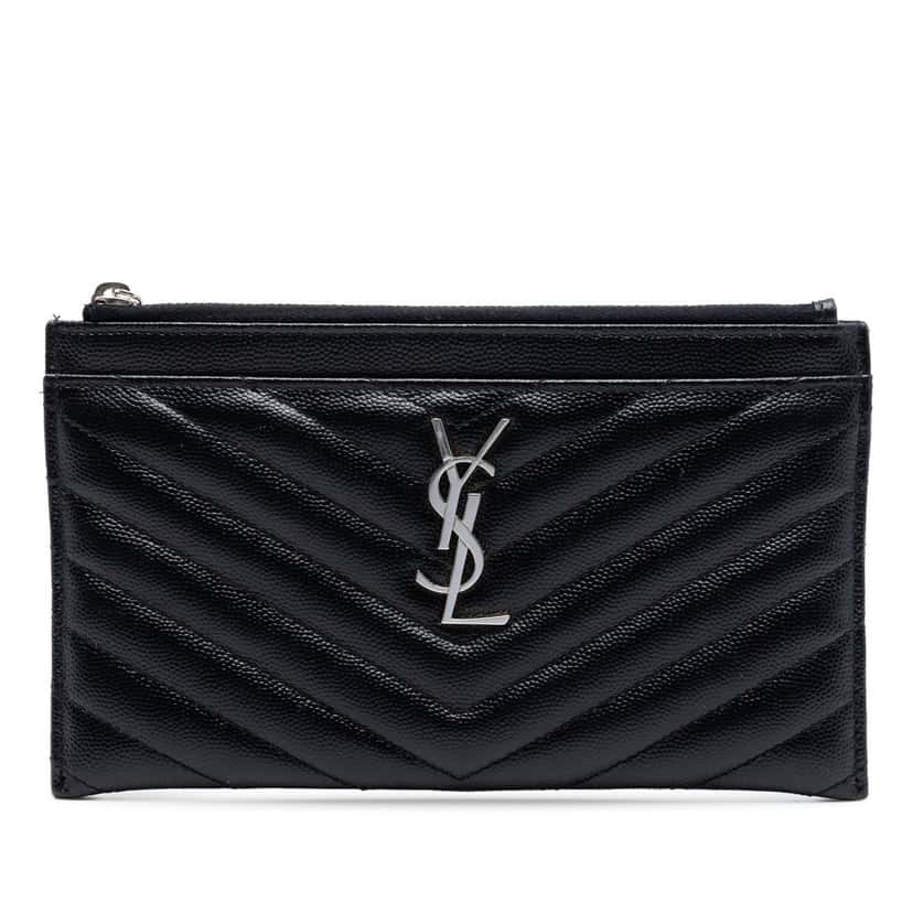 Saint Laurent Grain De Poudre Chevron Monogram Bill Pouch Black Leather Very good condition - Front View