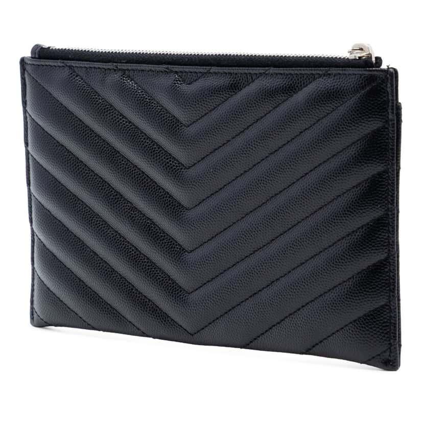 Saint Laurent Grain De Poudre Chevron Monogram Bill Pouch Black Leather Very good condition - Back View