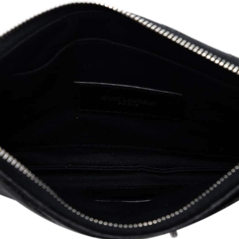 Saint Laurent Grain De Poudre Chevron Monogram Bill Pouch Black Leather Very good condition - Model View