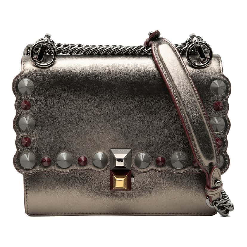 Fendi Mini Scalloped Metallic Studded Leather Kan I Crossbody Gold Leather Very good condition - Front View